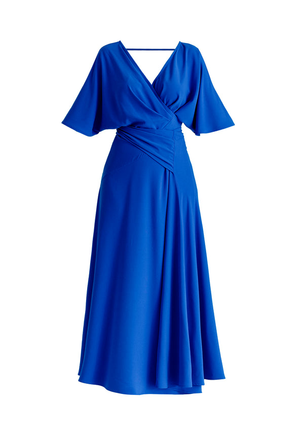 Flare Sleeves Maxi Wrap Dress in Royal Blue