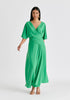 Flare Sleeves Maxi Wrap Dress in Light Green Front