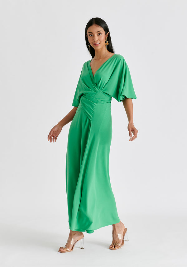 Flare Sleeves Maxi Wrap Dress in Light Green Side