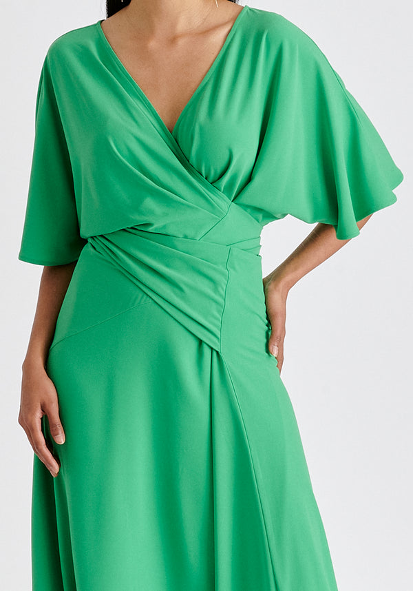 Flare Sleeves Maxi Wrap Dress in Light Green Closeup