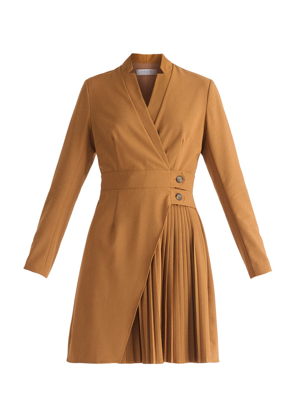 Tailored Blazer Dress with Pleated Skirt Cut Out