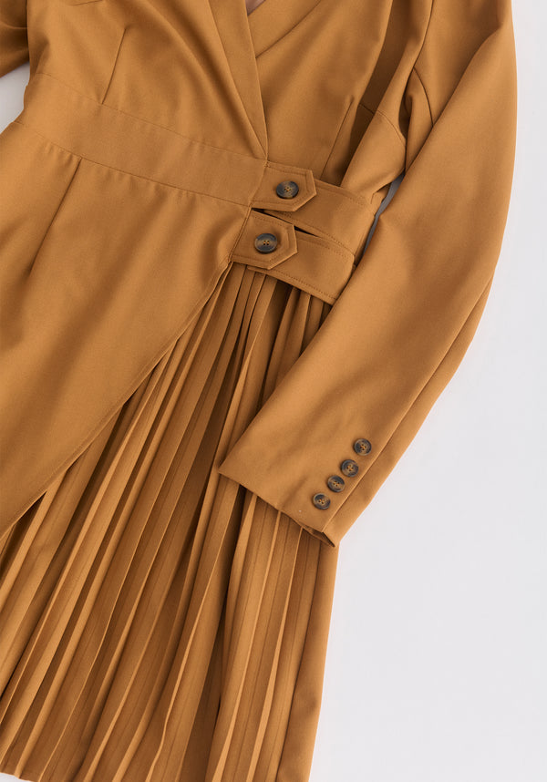 Tailored Blazer Dress with Pleated Skirt Close Up