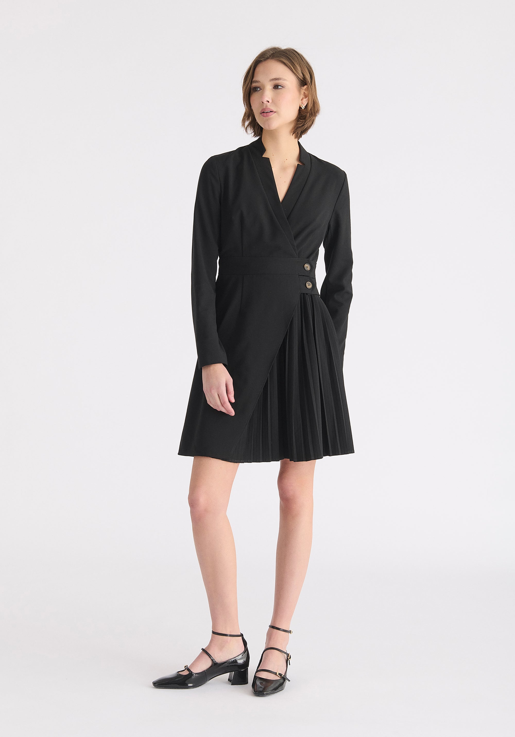 Tailored Blazer Dress with Pleated Skirt Front