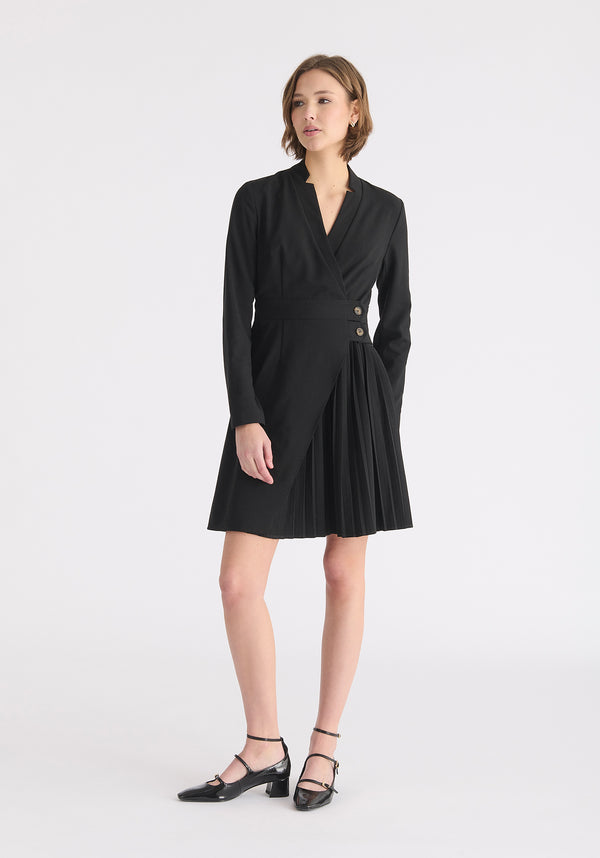 Tailored Blazer Dress with Pleated Skirt Front