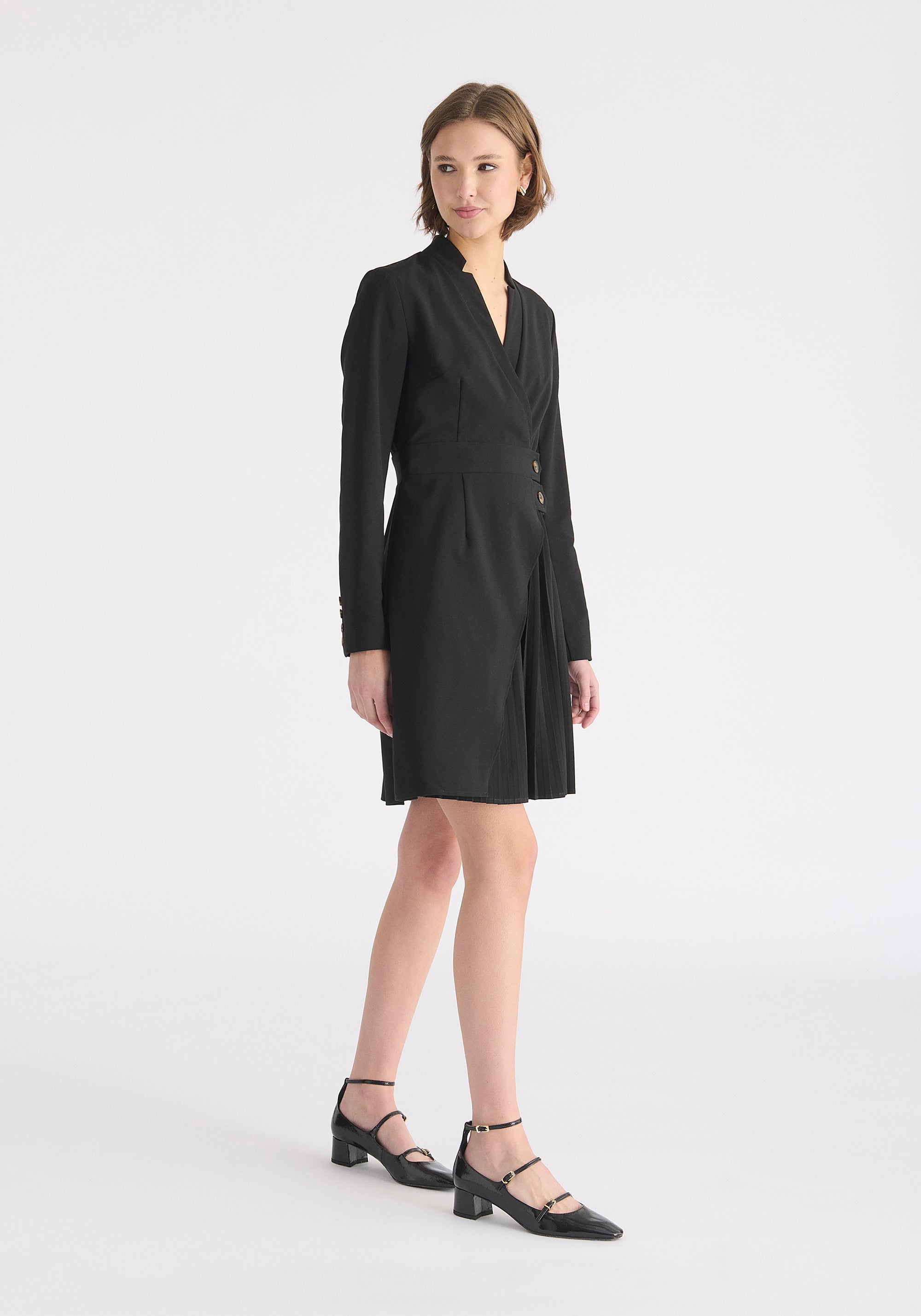 Tailored Blazer Dress with Pleated Skirt Side