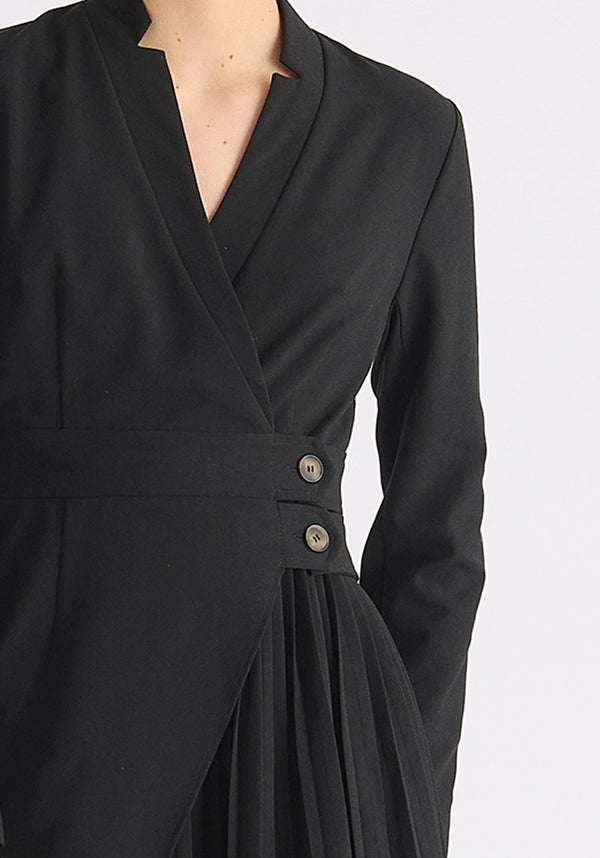 Tailored Blazer Dress with Pleated Skirt Close Up