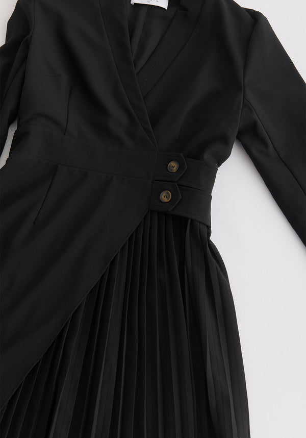 Tailored Blazer Dress with Pleated Skirt Close Up