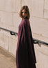Cape Sleeves Dress with Waist Details in Midnight Plum