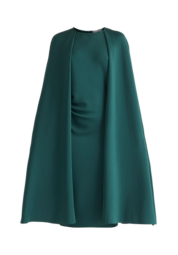 Cape Sleeves Dress with Waist Details in Green Cut Out