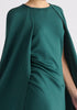 Cape Sleeves Dress with Waist Details in Green Close Up