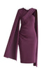 Asymmetric Draped Cape Sleeve Dress in Midnight Plum in Midnight Plum