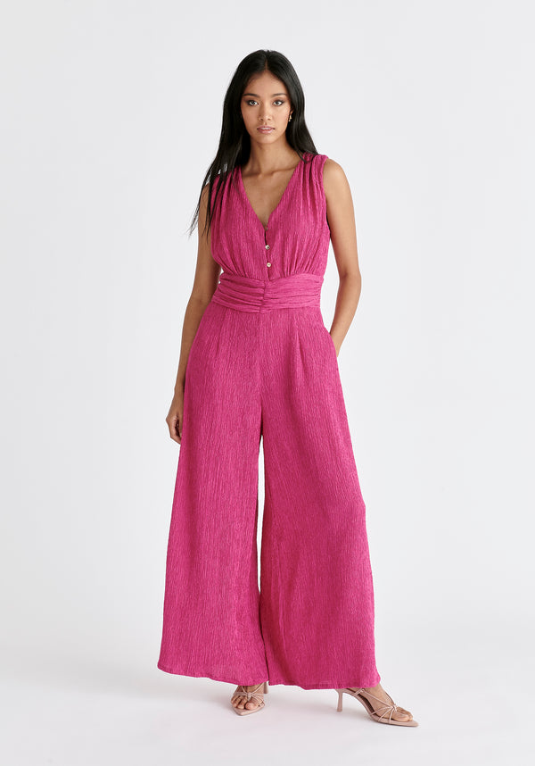 Textured Back-Tie Jumpsuit in Pink