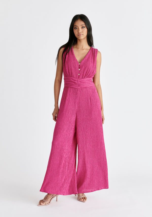 Textured Back-Tie Jumpsuit in Pink