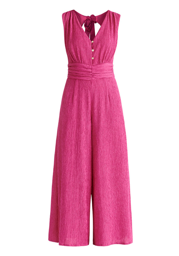 Textured Back-Tie Jumpsuit in Pink Cut Out