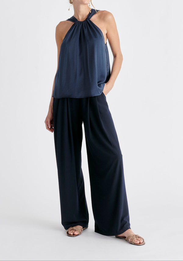Belted Halterneck Blouse in Navy