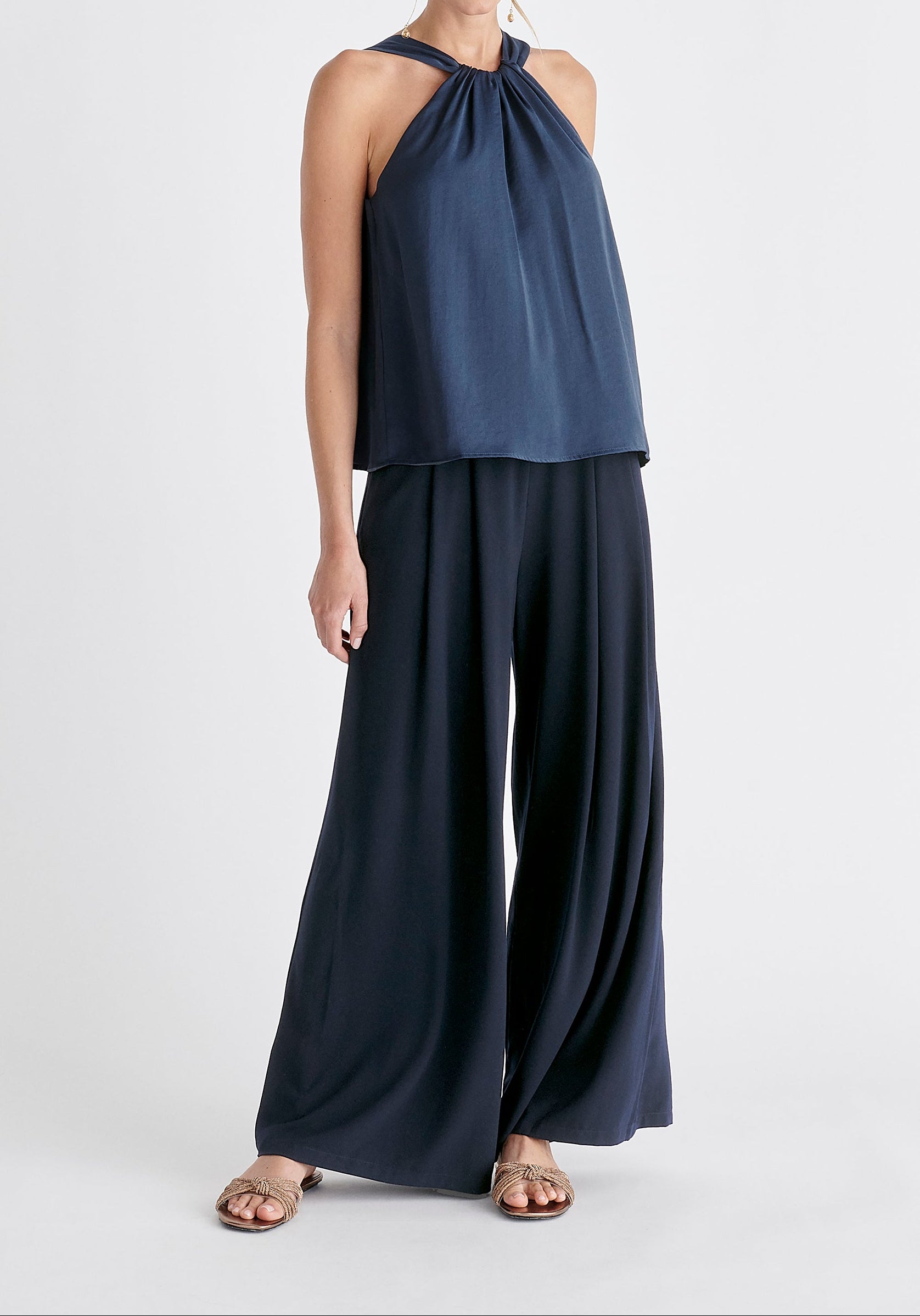 Belted Halterneck Blouse in Navy