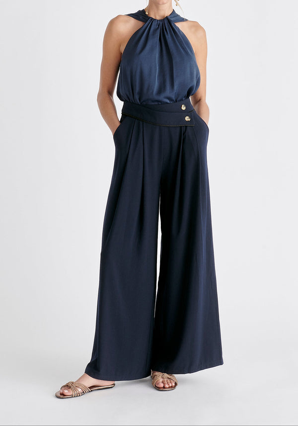 Belted Halterneck Blouse in Navy