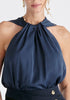 Belted Halterneck Blouse in Navy Close Up