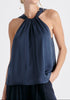 Belted Halterneck Blouse in Navy