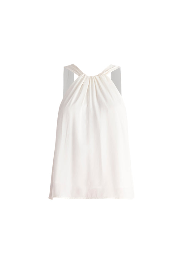 Belted Halterneck Blouse in White Cut Out