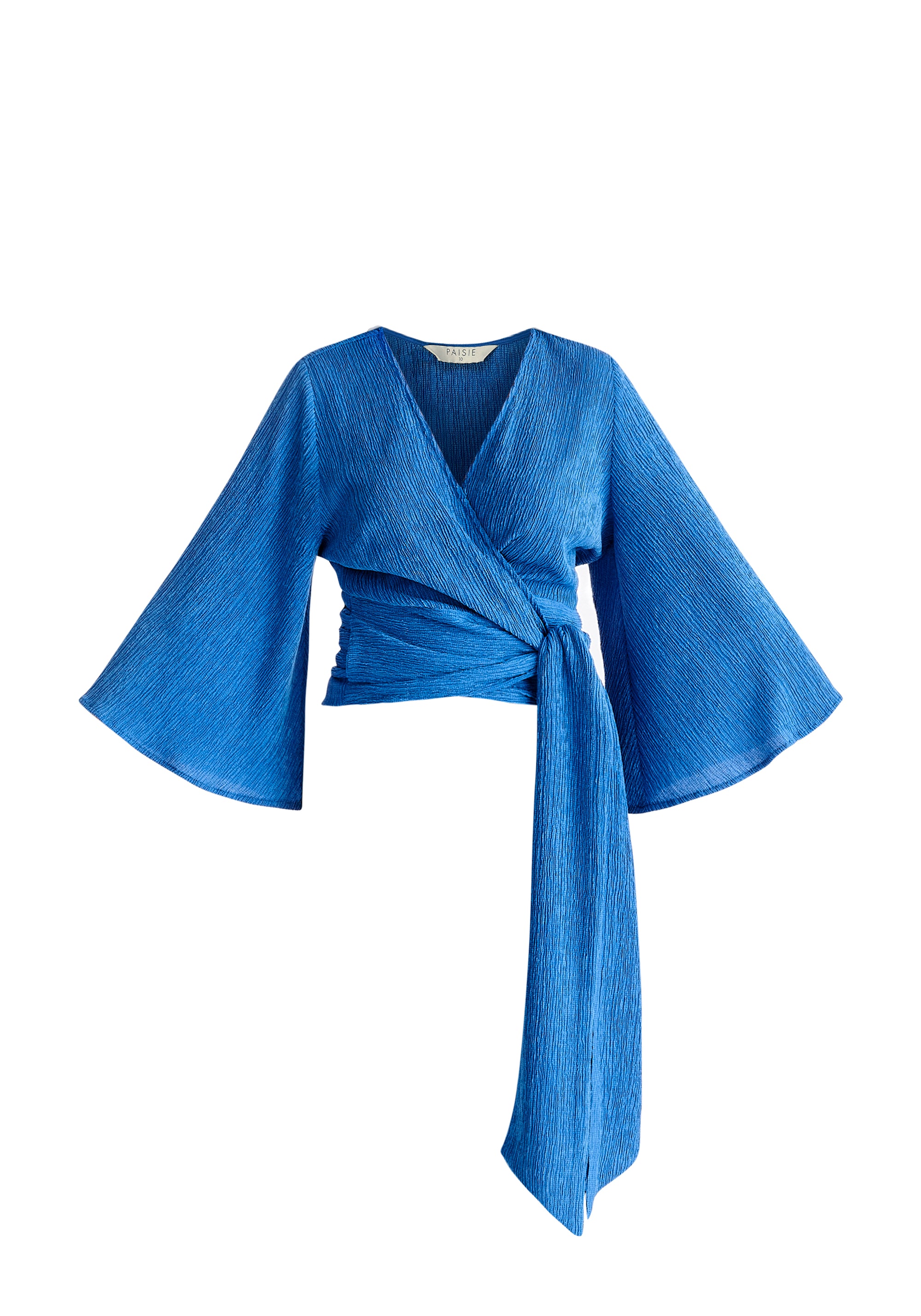 Textured Wrap Kimono Blouse in Blue Cut Out