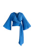 Textured Wrap Kimono Blouse in Blue Cut Out