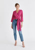 Textured Wrap Kimono Blouse in Pink