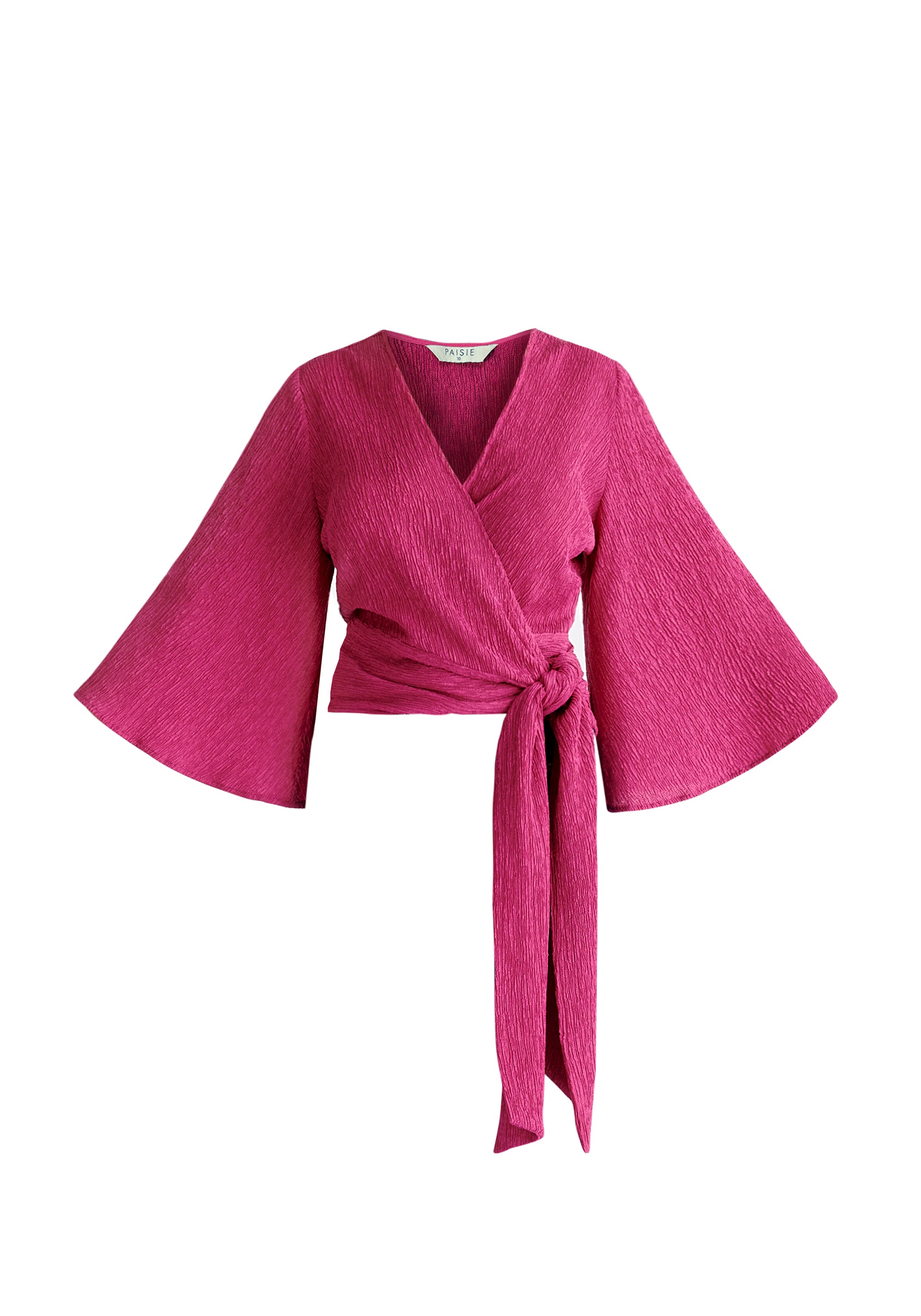 Textured Wrap Kimono Blouse in Pink Cut Out