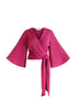 Textured Wrap Kimono Blouse in Pink Cut Out