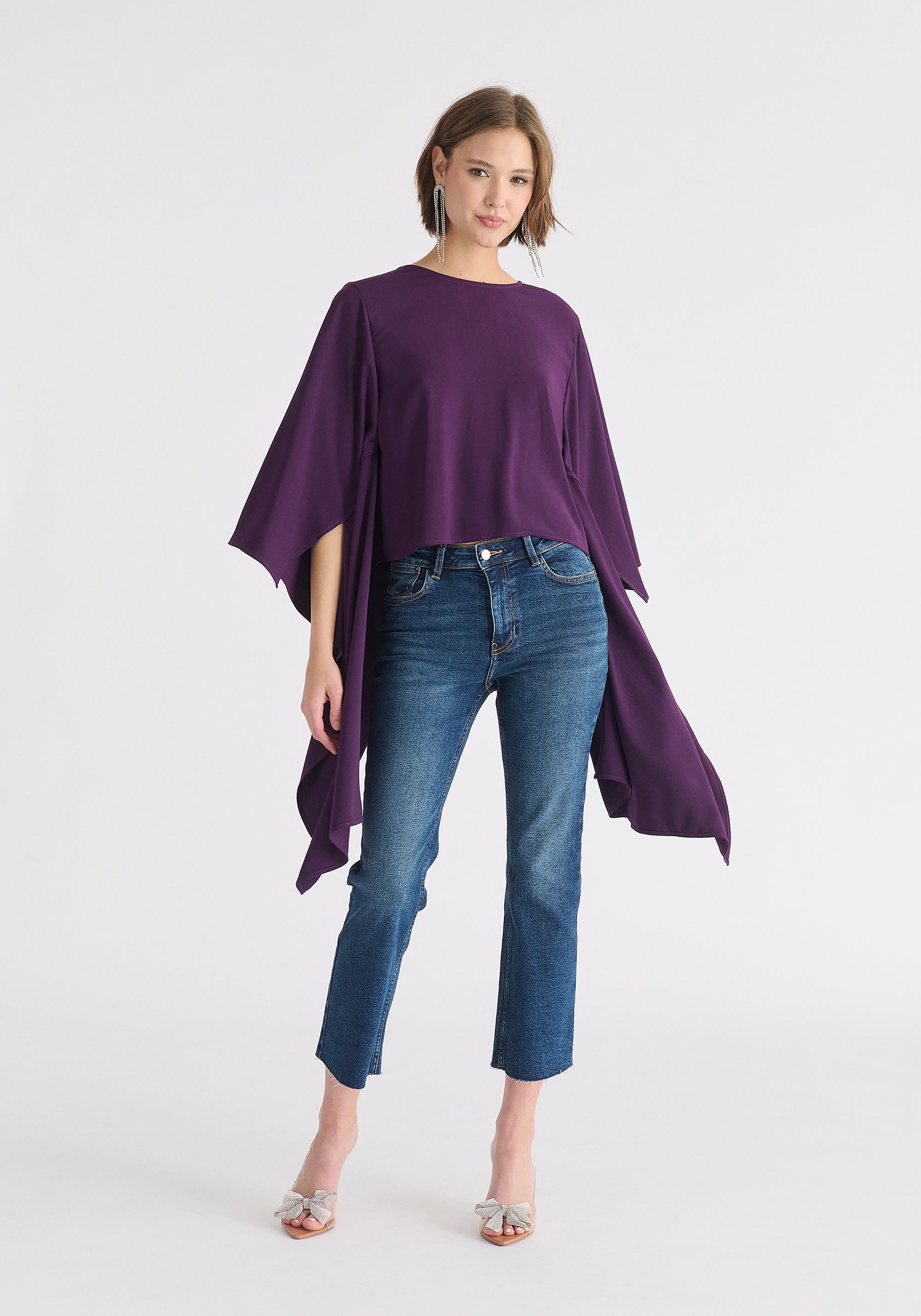 Round Neck Cape Top in Midnight Plum