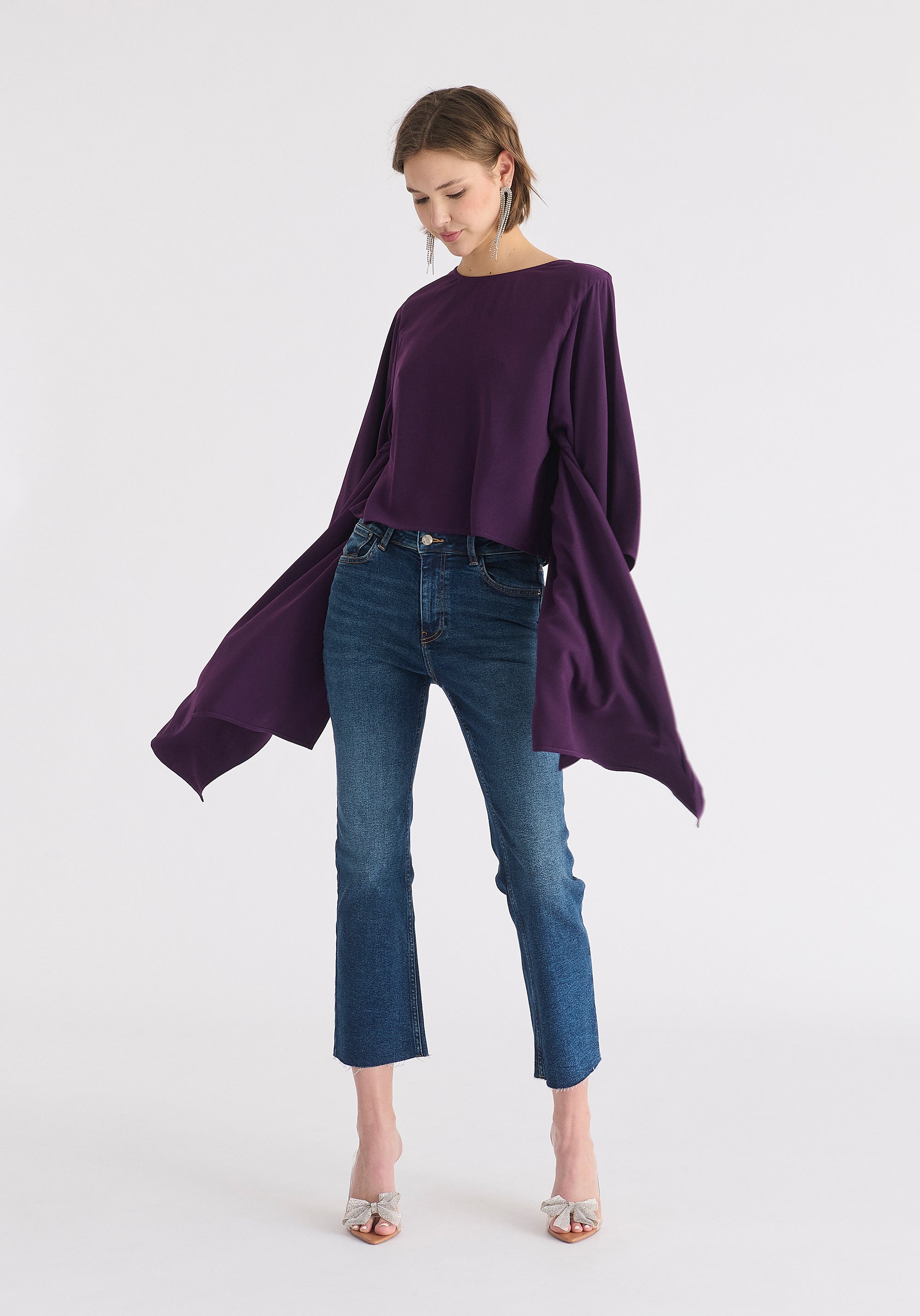 Round Neck Cape Top in Midnight Plum