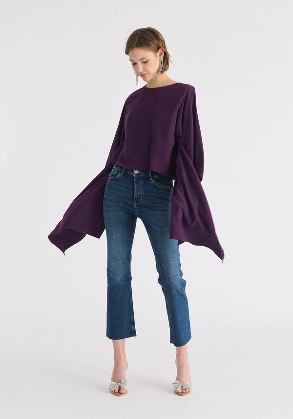 Round Neck Cape Top in Midnight Plum