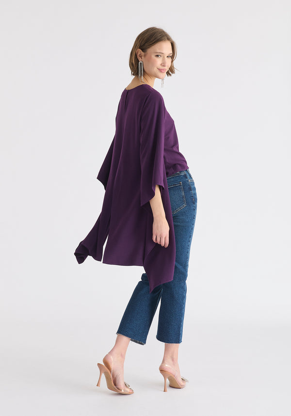 Round Neck Cape Top in Midnight Plum Back