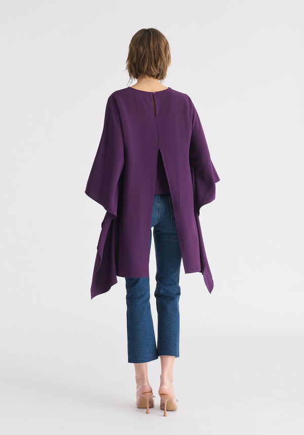 Round Neck Cape Top in Midnight Plum Back