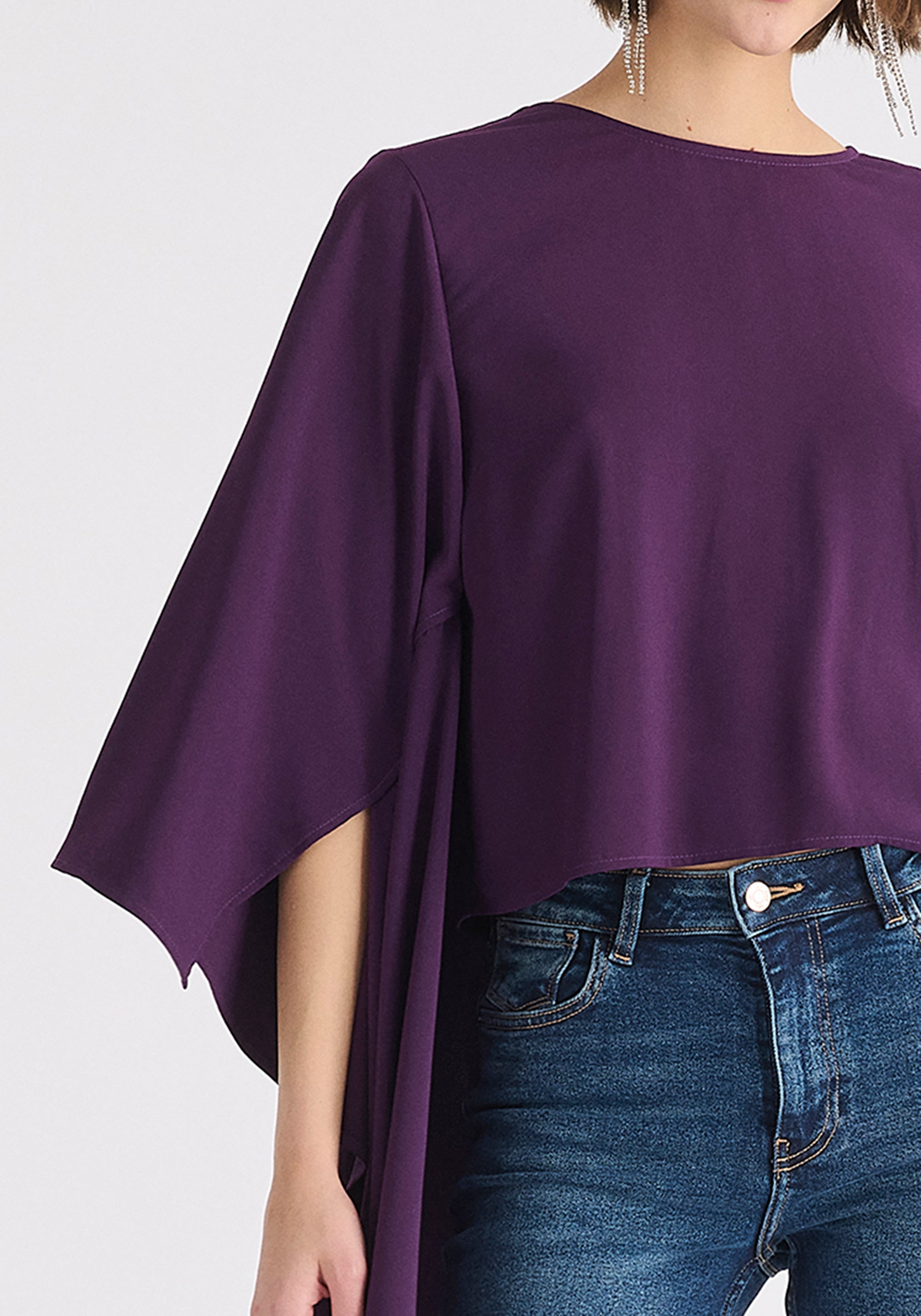 Round Neck Cape Top in Midnight Plum Close Up