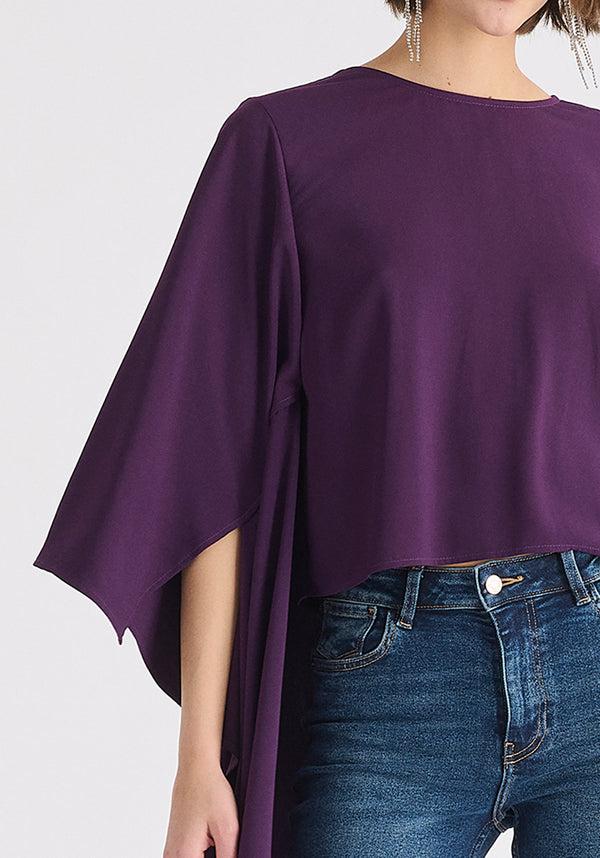 Round Neck Cape Top in Midnight Plum Close Up