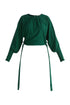 Waist Tie Top with Shirred Cuffs in Dark Green Cut Out