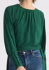 Waist Tie Top with Shirred Cuffs in Dark Green Close Up