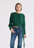 Waist Tie Top with Shirred Cuffs in Dark Green