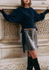 Waist Tie Top with Shirred Cuffs in Navy Front