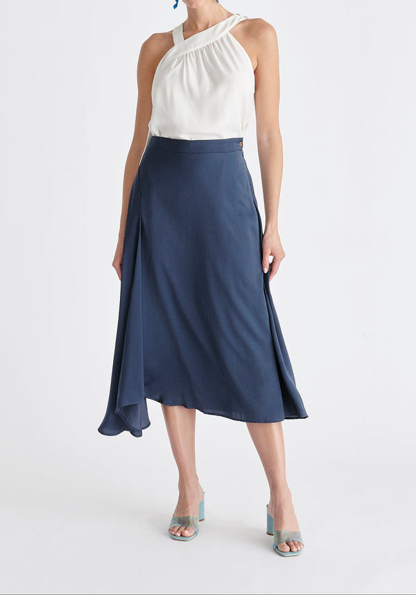 Asymmetric Hem Skirt in Navy Front