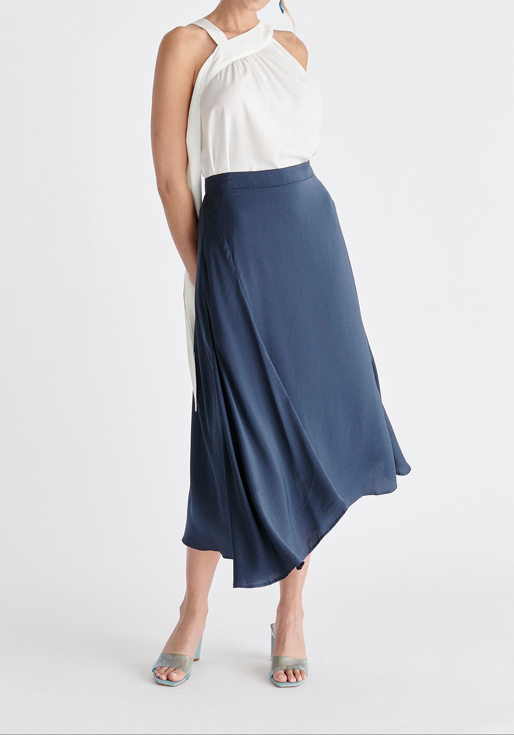Asymmetric Hem Skirt in Navy Front