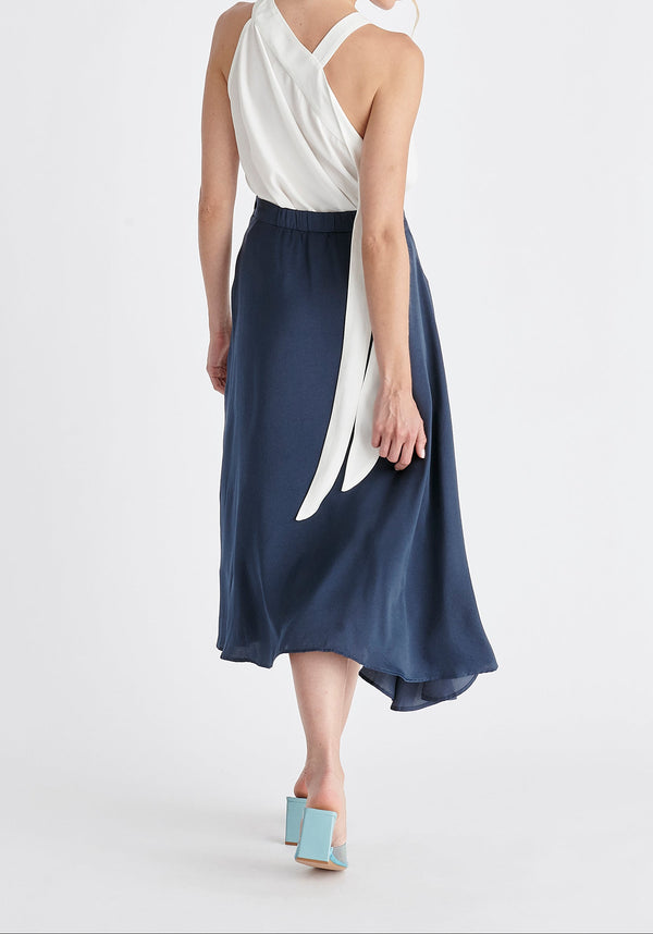 Asymmetric Hem Skirt in Navy Back