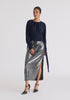 Sequin Midi Skirt with Side Slit in Black