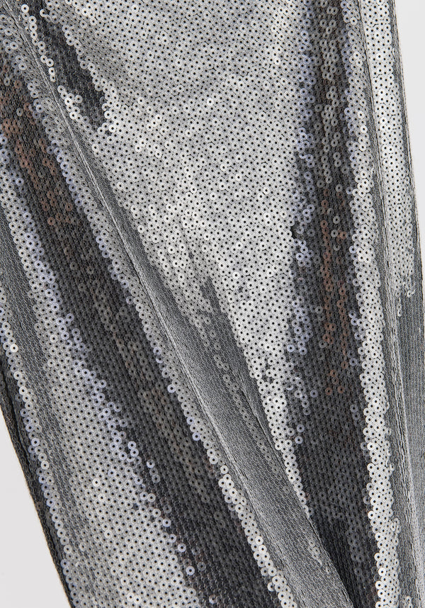 Sequin Midi Skirt with Side Slit in Black Close Up