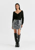 Sequin Mini Skirt with Slit in Black