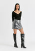 Sequin Mini Skirt with Slit in Black