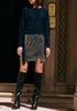 Sequin Mini Skirt with Slit in Grey Silver