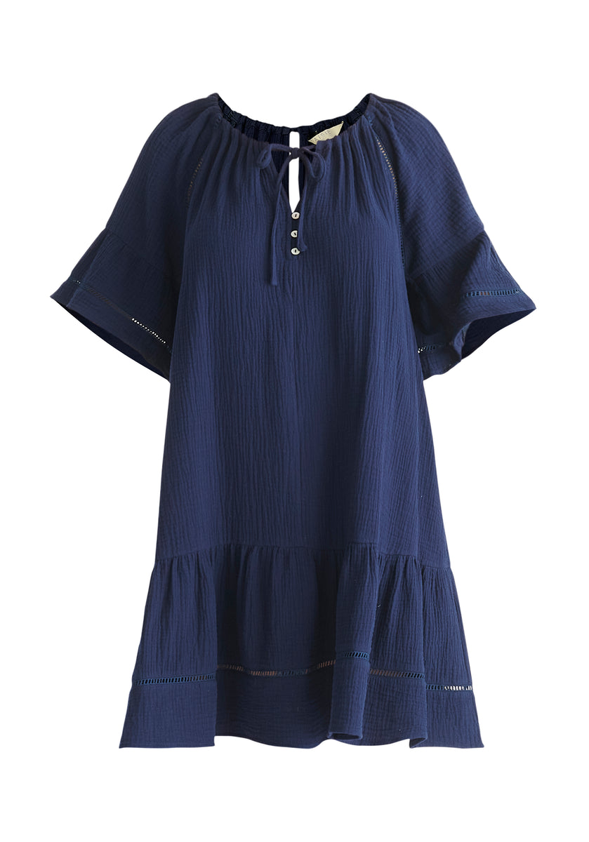 Cheesecloth Swing Dress in Navy