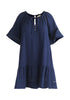 Cheesecloth Swing Dress in Navy Cut Out